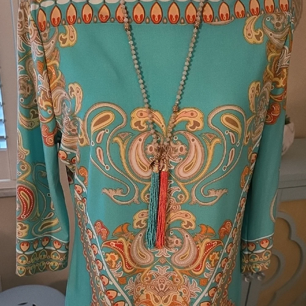 Haani Turquoise and Orange Midi Dress - Picture 4 of 5